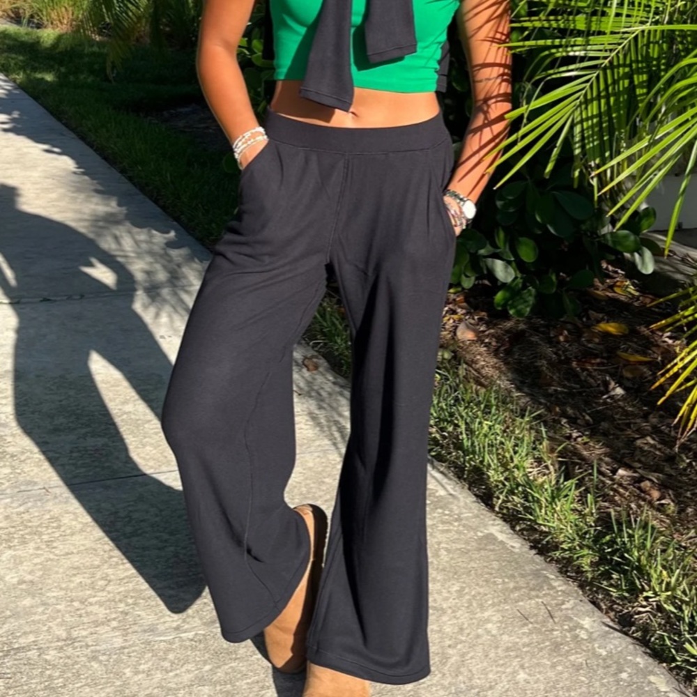 Parade Easy Lounge Wide Leg Pant - Black Waffle